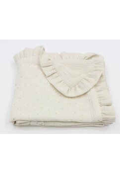 Paturica dubla muselina, Metalic Dots cu volanas, ivory, 80x100 cm