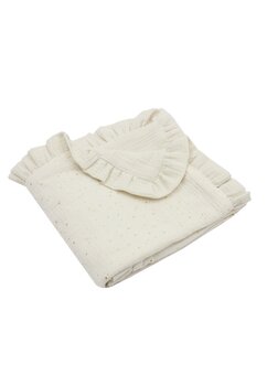 Paturica dubla muselina, Metalic Dots cu volanas, ivory, 80x100 cm