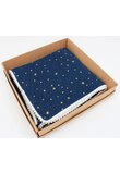 Paturica dubla muselina, Metalic Stars cu ciucur, bleumarin, 100x80 cm