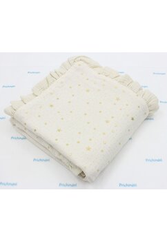 Paturica dubla muselina, Metalic Stars cu volanas, ivory, 80x100 cm