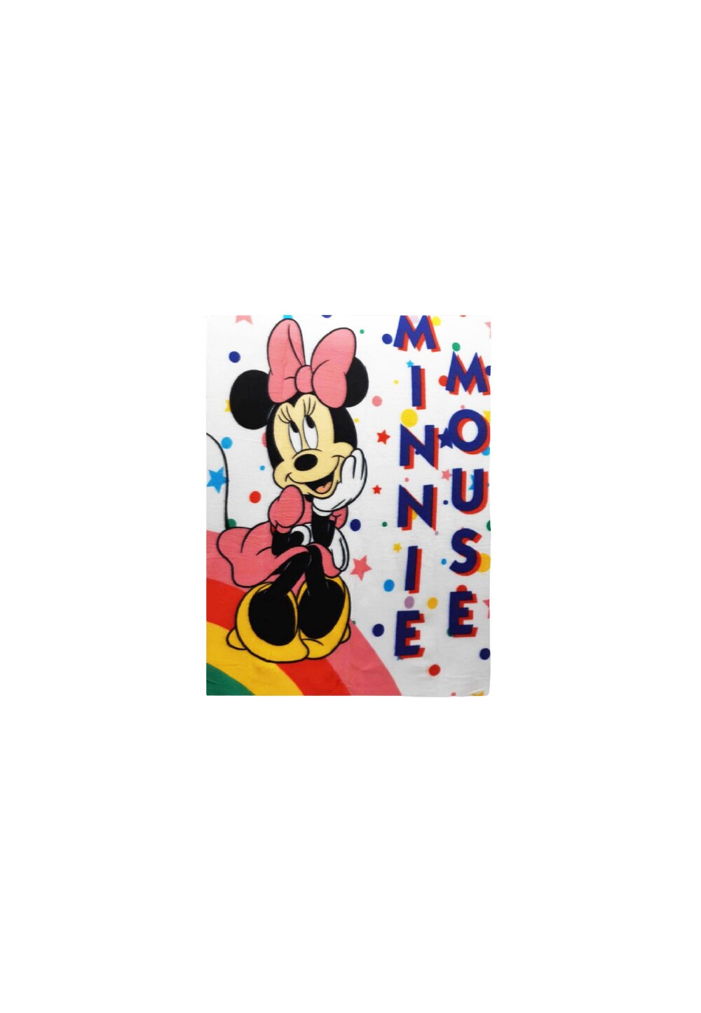 Paturica fleece, Minnie Mouse, alba cu stelute, 140 x 100 cm