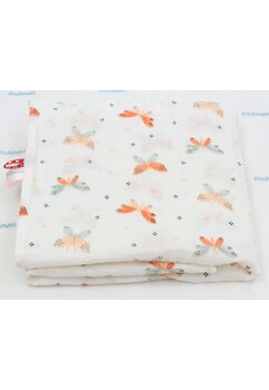 Paturica Maxi, fluturasi portocalii, muselina, alb, 120x160 cm