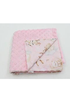 Paturica minky, Caprioara Bambi si prietenii, verso bumbac, 80x100cm, roz