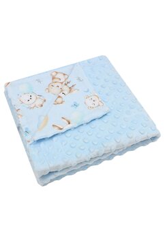 Paturica minky, verso bumbac, caprioara Bambi si prietenii, 80x100cm, albastru