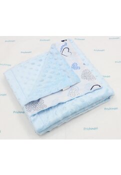 Paturica minky, verso bumbac, inimioare hello, 80x100cm, albastru