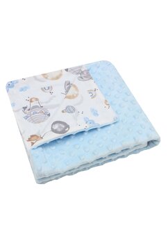 Paturica minky, verso bumbac, koala cu balon, 80x100cm, albastru