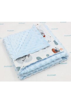 Paturica minky, verso bumbac, little animals, 80x100cm, albastru