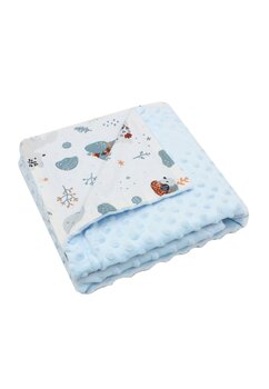 Paturica minky, verso bumbac, little animals, 80x100cm, albastru