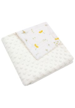 Paturica minky, verso muselina, floricele galbene, 80x100cm, crem