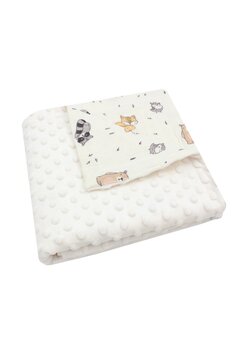 Paturica minky, verso muselina, ratonul si ursul, 80x100cm, crem