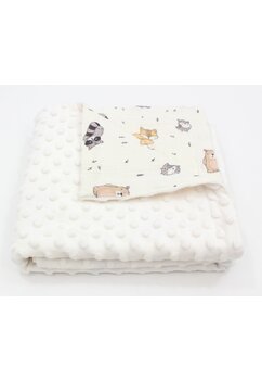 Paturica minky, verso muselina, ratonul si ursul, 80x100cm, crem