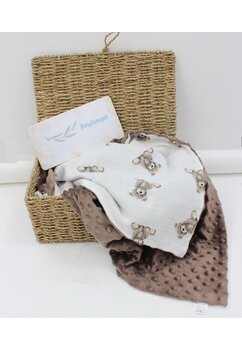 Paturica minky, verso muselina, ursuletul Martinel, 80x100cm, maro