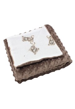 Paturica minky, verso muselina, ursuletul Martinel, 80x100cm, maro