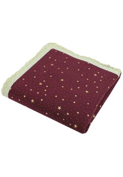 Paturica muselina cu dantela, Metalic Stars, visiniu, 100 x 80 cm