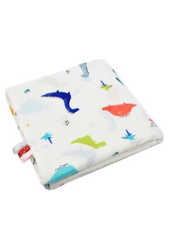Paturica muselina, dinozauri colorati, bumbac, alb, 80 x 100 cm