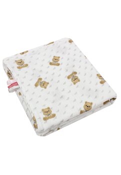 Paturica muselina, Little bear, bumbac, alb, 80 x 100 cm