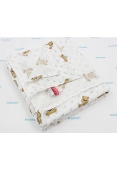 Paturica muselina, Maxi, bumbac, Little bear, alb, 100 x 135 cm