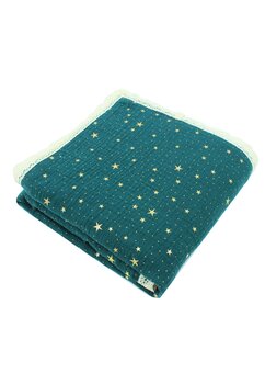 Paturica muselina, Metalic Stars cu dantela, verde, 100x80 cm