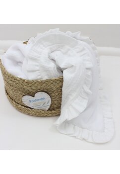 Paturica plus, Rita, verso muselina, cu volanas, alb, 80x100 cm