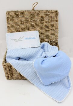 Paturica tricotata Anna, cu ciucuri, verso muselina, 80x100 cm, albastru