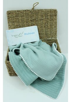 Paturica tricotata Anna, cu ciucuri, verso muselina, 80x100 cm, verde deschis