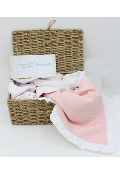 Paturica tricotata Anna, cu volanas, verso muselina, 80x100 cm, roz