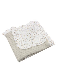 Paturica tricotata Anna, cu volanas, verso muselina stelute, 80x100 cm, crem