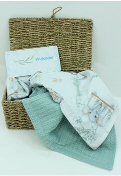 Paturica tricotata Anna, verso bumbac, animale pe leagan, 80x100 cm, verde deschis