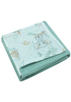 Paturica tricotata Anna, verso bumbac, animale pe leagan, 80x100 cm, verde deschis