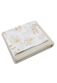 Paturica tricotata Anna, verso bumbac, Caprioara bambi si prietenii alb, 80x100 cm