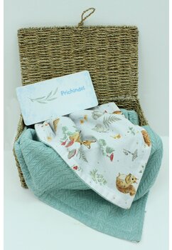 Paturica tricotata Anna, verso bumbac, Little fox alb, 80x100 cm, verde deschis