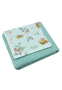 Paturica tricotata Anna, verso bumbac, Little fox alb, 80x100 cm, verde deschis