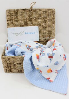 Paturica tricotata Anna, verso bumbac, Rachete si planete, 80x100 cm, albastru