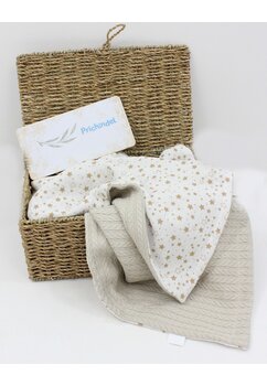 Paturica tricotata Anna, verso muselina stelute, 80x100 cm, crem