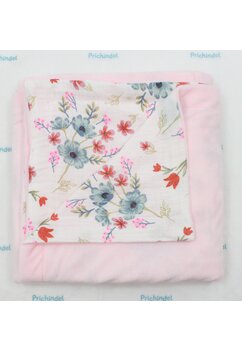 Paturica velur roz, verso muselina, albastrele si lalele, 80x100cm