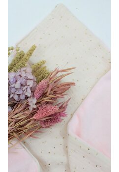 Paturica velur roz, verso muselina, metalic dots ivory, 80x100cm