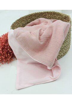 Paturica velur roz, verso muselina, metalic dots roz, 80x100cm