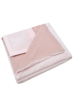 Paturica velur roz, verso muselina, metalic dots roz, 80x100cm