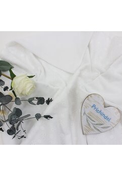 Paturica velur, verso muselina brodata, alb, 80x100cm