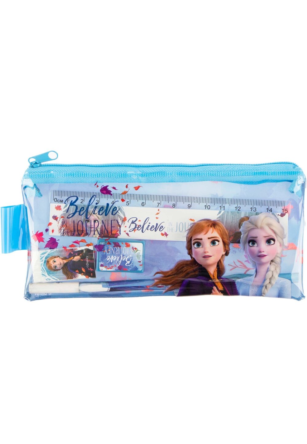 Penar transparent cu accesorii, Ana si Elsa, albastru