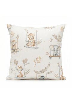 Perna, animale pe leagan, bumbac, crem, 40x40cm