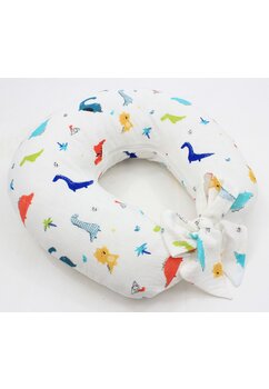 Perna pentru alaptat, dinozauri colorati, cu husa detasabila din muselina, alb