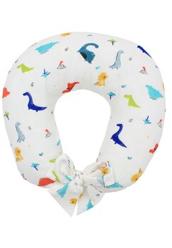 Perna pentru alaptat, dinozauri colorati, cu husa detasabila din muselina, alb