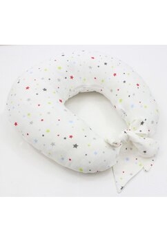 Perna pentru alaptat, stelute colorate, cu husa detasabila din muselina, alb