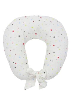Perna pentru alaptat, stelute colorate, cu husa detasabila din muselina, alb