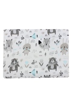 Perna slim, bumbac, urs cu fular gri si turcoaz, 37 x 28 cm