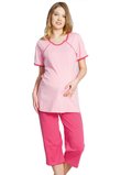 Pijama alaptat, roz deschis, pantalon 3/4, roz inchis