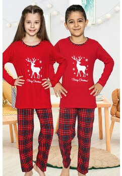 Pijama copii, bumbac, Reindeer, Merry Christamas, rosu