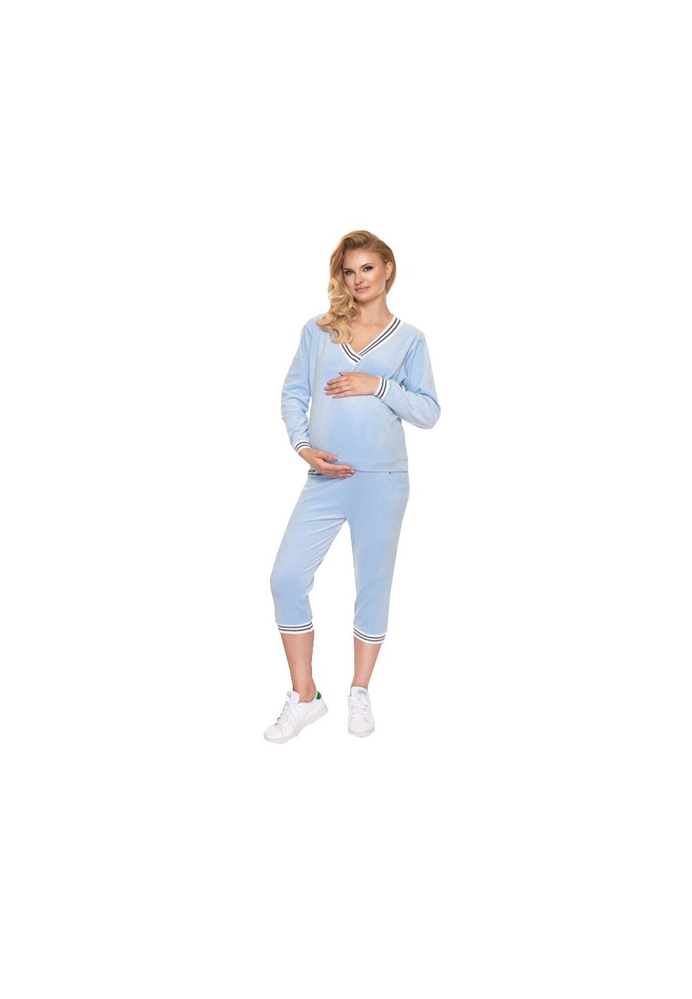 Pijama cu pantalon 3/4 velur, albastru deschis
