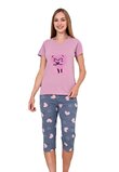 Pijama femei, pantalon 3/4, bumbac, Elly, mov